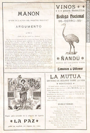 Página de programa antiguo del teatro Solís (principios del siglo XX). - Departamento de Montevideo - URUGUAY. Foto No. 31924