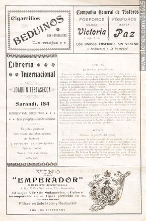 Página de programa antiguo del teatro Solís (principios del siglo XX). 