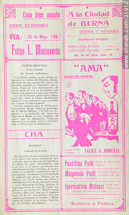 Página de programa antiguo del teatro Solís (principios del siglo XX) - Departamento de Montevideo - URUGUAY. Foto No. 31912