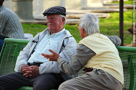 Old men talking in a square - Department of Colonia - URUGUAY. Photo #34895