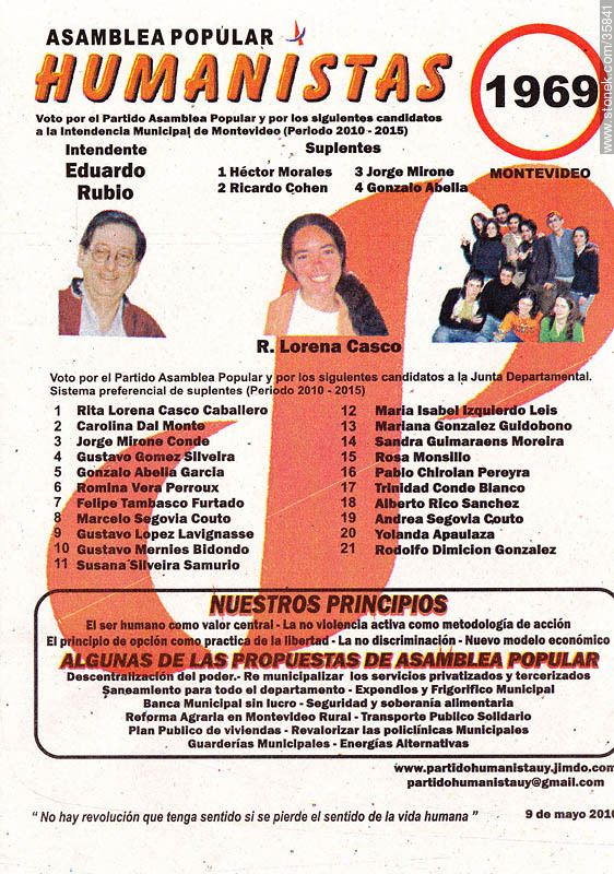Elecciones municipales de Montevideo. 9 de mayo 2010. Lista 1969 - Departamento de Montevideo - URUGUAY. Foto No. 35841
