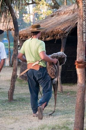 Carrying the saddle - Tacuarembo - URUGUAY. Photo #39795