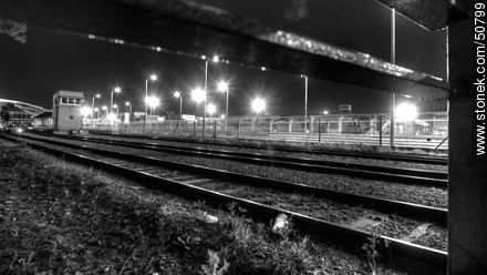 Railroad tracks in front of the tower Antel. - Department of Montevideo - URUGUAY. Photo #50799