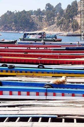 Tiquina. Flat-bottomed  boats for the vehicle crossing to the other side - Bolivia - Others in SOUTH AMERICA. Photo #52634