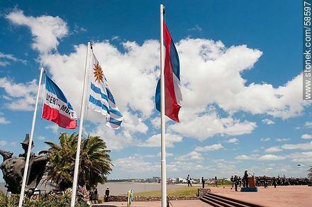 Día de la Armada (Navy Day) in its plaza in Punta Gorda. Patriotic flags - Department of Montevideo - URUGUAY. Photo #58597