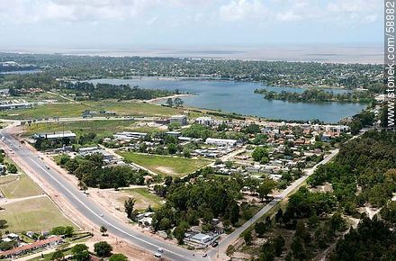 Aerial view of Route 106 and Racine Avenue. Lake Calcagno. - Department of Canelones - URUGUAY. Photo #58882