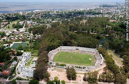Vista aérea del estadio Charrúa en el Parque Rivera sobre la Avenida Bolivia - Departamento de Montevideo - URUGUAY. Foto No. 59015