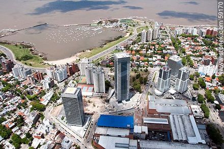 Aerial view of Montevideo Shopping, WTC towers, Rambla Armenia and Puerto del Buceo - Department of Montevideo - URUGUAY. Photo #59170