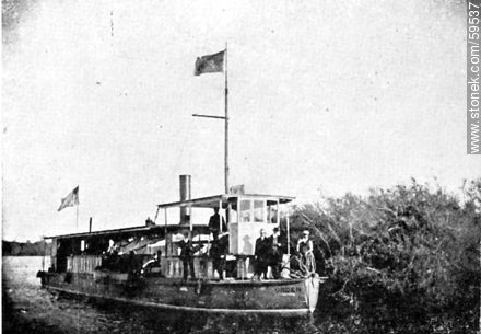 Navegación en el Río Negro. El vapor Orden en el puerto de la Balsa. 1909. -  - URUGUAY. Foto No. 59537