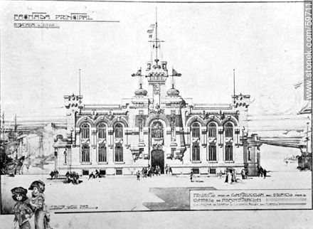 Fachada del nuevo edificio para el Consejo de Administración del Puerto de Montevideo, 1910 - Departamento de Montevideo - URUGUAY. Foto No. 59711