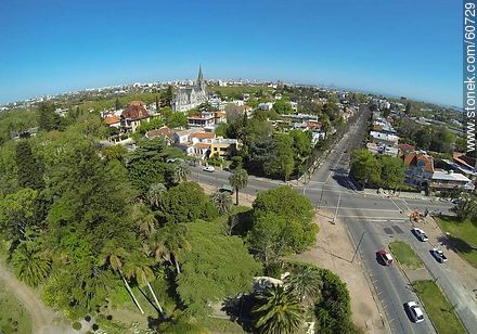 Aerial view of the avenues Lucas Obes and Buschental. Church of the Carmelite brothers - Department of Montevideo - URUGUAY. Photo #60729