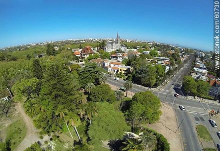Aerial view of the avenues Lucas Obes and Buschental. Church of the Carmelite brothers - Department of Montevideo - URUGUAY. Photo #60730