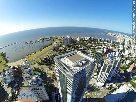 Aerial photo of Tower 4 at the World Trade Center Montevideo overlooking the Rio de la Plata - Department of Montevideo - URUGUAY. Photo #61739