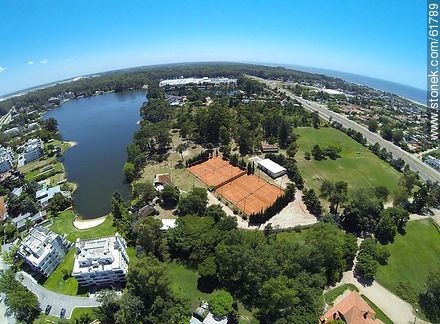 Aerial view of houses on the Avenue of the Americas and lakes. German Club - Department of Canelones - URUGUAY. Photo #61789