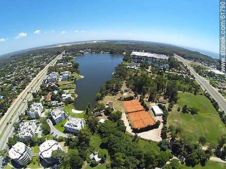 Aerial view of houses on the Avenue of the Americas and lakes. German Club - Department of Canelones - URUGUAY. Photo #61790