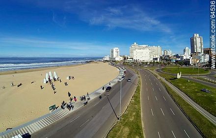 Aerial view of Rambla Lorenzo Batlle Pacheco, Playa Brava, the fingers of La Mano, the monument to drowned - Punta del Este and its near resorts - URUGUAY. Photo #64536