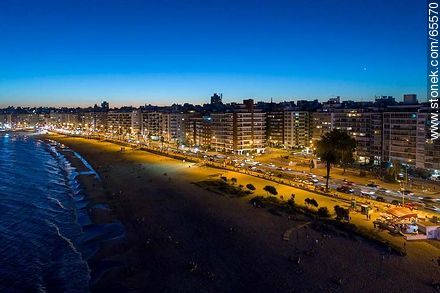 Aerial view at dusk of the rambla and beach Pocitos - Department of Montevideo - URUGUAY. Photo #65570