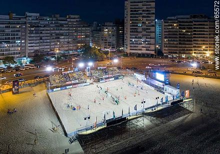 Aerial night view of a sports space on the beach - Department of Montevideo - URUGUAY. Photo #65572