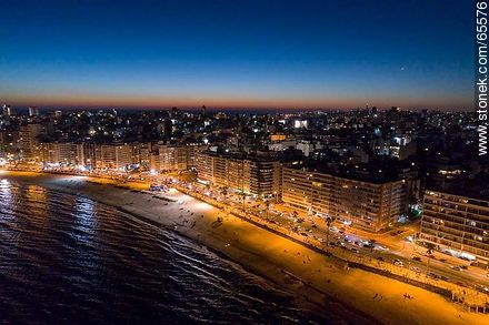 Aerial view at dusk of the rambla and beach Pocitos - Department of Montevideo - URUGUAY. Photo #65576