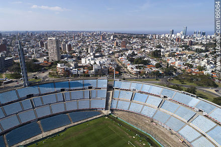 Aerial view of sectors of the Amsterdam and Olympic tribunes of Centenario stadium - Department of Montevideo - URUGUAY. Photo #66064