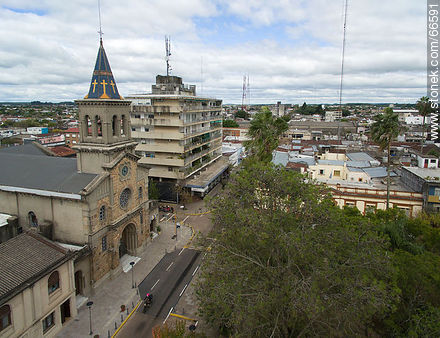 Aerial view of the departmental capital. Church and City Hall - Tacuarembo - URUGUAY. Photo #66591