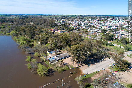 Aerial view of the Santa Lucia River overflowing covering the old Route 11 - Department of Canelones - URUGUAY. Photo #68330