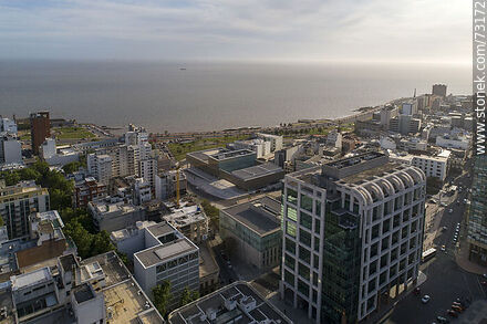 Aerial view of the Executive Tower, CAF and Rambla Gran Bretaña - Department of Montevideo - URUGUAY. Photo #73172