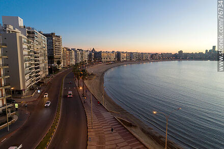 Aerial view of the República del Perú promenade before sunrise - Department of Montevideo - URUGUAY. Photo #76734