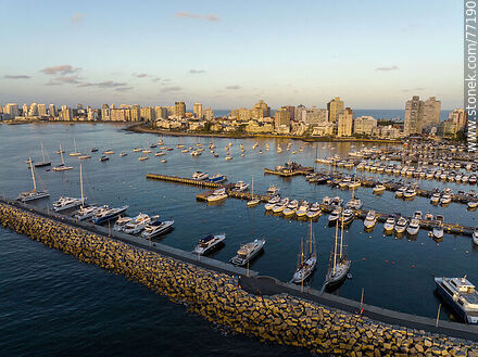 Aerial view of Rambla Artigas in front of the port at sunset - Punta del Este and its near resorts - URUGUAY. Photo #77190