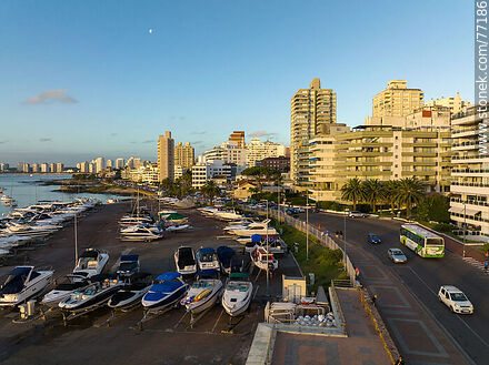 Aerial view of Rambla Artigas in front of the port at sunset - Punta del Este and its near resorts - URUGUAY. Photo #77186