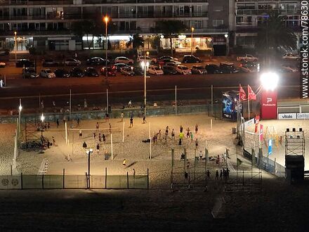 Aerial view of night volleyball games at the beach - Department of Montevideo - URUGUAY. Photo #78630