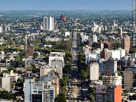 Aerial photo of Bulevar Artigas to the north. Towers of the Nuevocentro and Cerrito church - Department of Montevideo - URUGUAY. Photo #78985