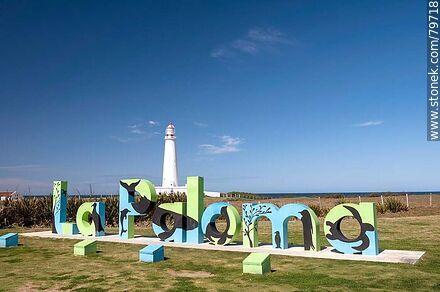 La Paloma sign with Cabo de Santa Maria lighthouse in the background - Department of Rocha - URUGUAY. Photo #79718