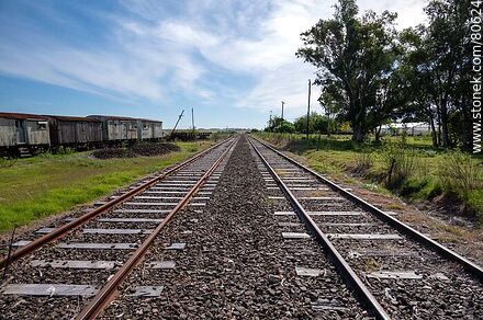Estación de trenes Queguay. Perspectiva de las líneas paralelas - Departamento de Paysandú - URUGUAY. Foto No. 80624