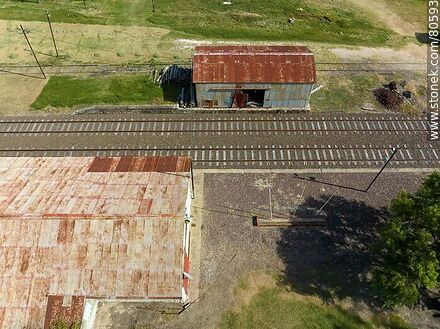 Vista aérea de la estación de trenes Queguay - Departamento de Paysandú - URUGUAY. Foto No. 80593