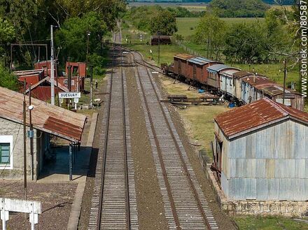 Aerial view of Queguay Train Station - Department of Paysandú - URUGUAY. Photo #80587