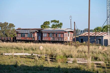 Estación de ferrocarril Tres Árboles. Antiguos vagones - Departamento de Paysandú - URUGUAY. Foto No. 80705