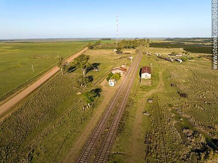 Aerial view of the Tres Árboles train station. Route 25 - Department of Paysandú - URUGUAY. Photo #80688