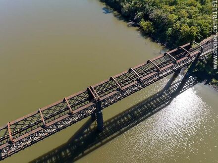 Aerial view of the old railroad bridge over the Arapey Grande River - Department of Salto - URUGUAY. Photo #81151