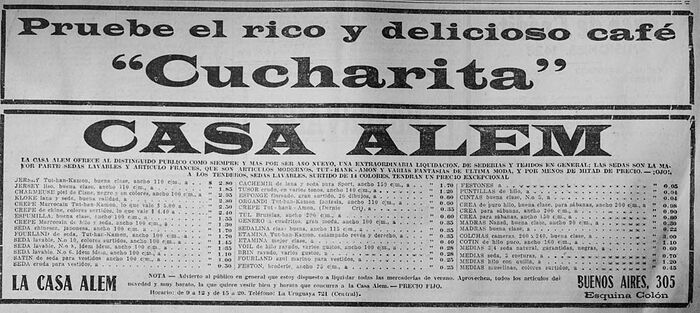 Aviso antiguo de café Cucharita y Casa Alem, 1924 - Departamento de Montevideo - URUGUAY. Foto No. 81464