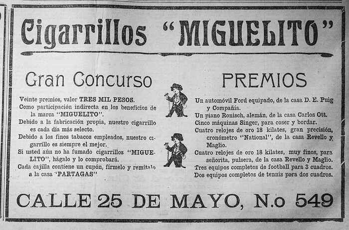 Aviso antiguo de cigarrillos Miguelito, gran concurso y premios, 1924 - Departamento de Montevideo - URUGUAY. Foto No. 81470