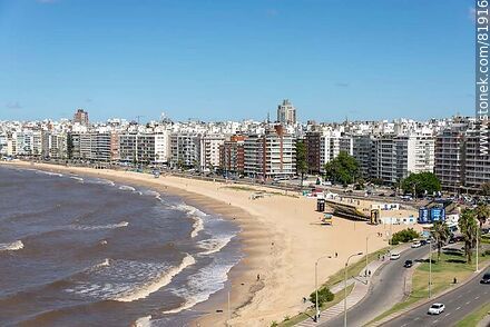 Aerial view of Pocitos Bay and its beach - Department of Montevideo - URUGUAY. Photo #81916