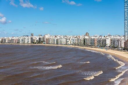 Aerial view of Pocitos Bay and its beach - Department of Montevideo - URUGUAY. Photo #81913