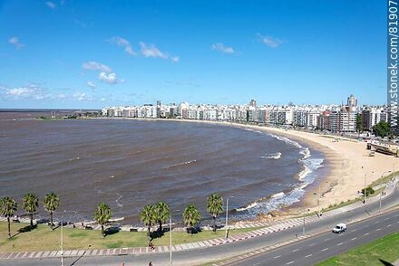 Aerial view of Pocitos Bay and its beach - Department of Montevideo - URUGUAY. Photo #81907