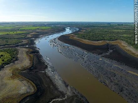 Aerial view of the reduced flow of the Santa Lucia River due to drought in 2023 - Department of Florida - URUGUAY. Photo #82170