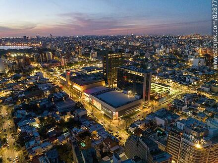 Aerial view of Punta Carretas Shopping and Aloft and NH hotels at sunset - Department of Montevideo - URUGUAY. Photo #82877