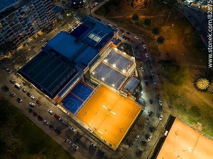 Aerial view of the Biguá club courts and Villa Biarritz park at dusk - Department of Montevideo - URUGUAY. Photo #82875
