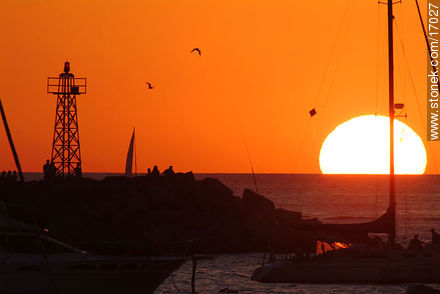 Puesta de sol en la escollera - Punta del Este y balnearios cercanos - URUGUAY. Foto No. 17027