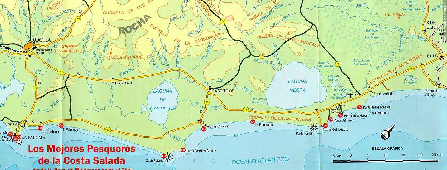 Map of ocean coast of Rocha - Department of Rocha - URUGUAY. Photo #3003