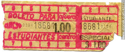 Boleto de estudiante de 1968.  - Departamento de Montevideo - URUGUAY. Foto No. 4377